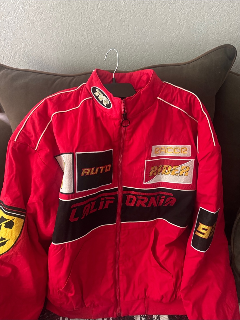 Fashion Nova Red Racing-Style Kids Puffer Jacket with Black Accents